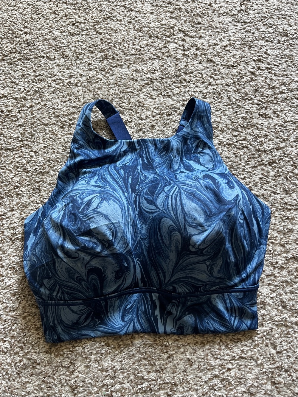 High-Neck Women's Sports Bra in Navy Marble